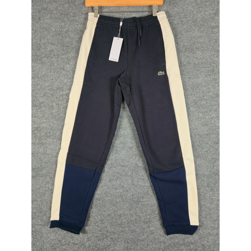 NWT Lacoste Men's Color Block Track Pants Navy Blue Cream Size XXS Regular Fit